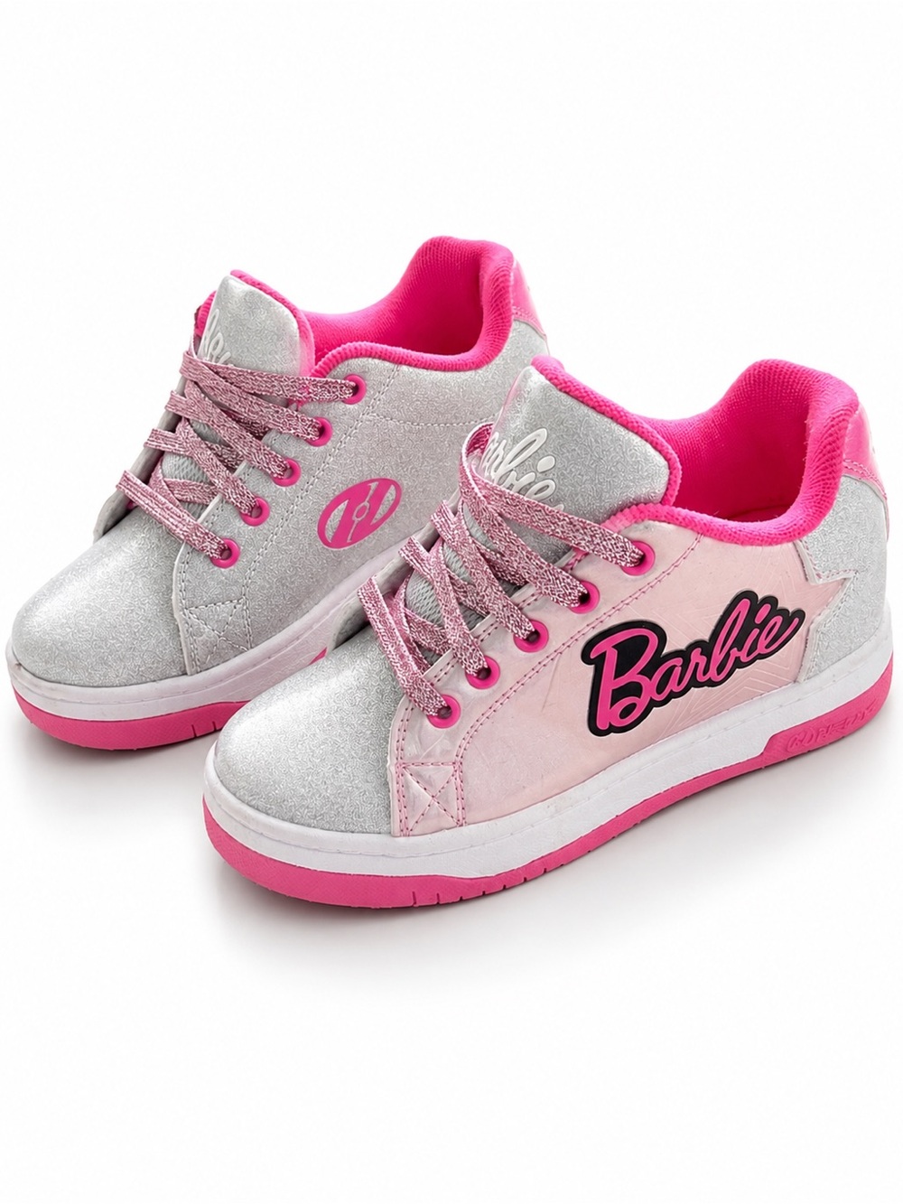 Heelys Barbie Silver and Hot Pink Glitter Lace-Up Sneakers